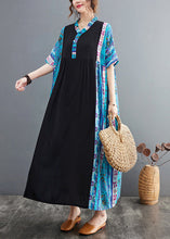 Load image into Gallery viewer, Boho Blue Ruffled Print Patchwork Cotton Exra Large Hem Dress Summer