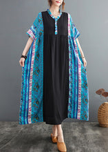 Load image into Gallery viewer, Boho Blue Ruffled Print Patchwork Cotton Exra Large Hem Dress Summer