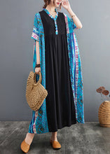 Load image into Gallery viewer, Boho Blue Ruffled Print Patchwork Cotton Exra Large Hem Dress Summer