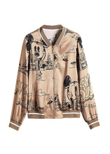 Load image into Gallery viewer, Boho Coffee Zippered Patchwork Print Silk Coats Spring