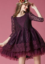 Load image into Gallery viewer, Boho Dark Purple Embroideried Lace Patchwork Organza Mini Dresses Summer