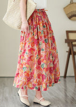 Load image into Gallery viewer, Boho Floral Wrinkled Pockets Elastic Waist Patchwork Linen Skirts Summer