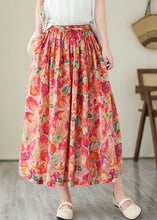 Load image into Gallery viewer, Boho Floral Wrinkled Pockets Elastic Waist Patchwork Linen Skirts Summer