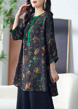 Load image into Gallery viewer, Boho Green Tasseled Print Button Patchwork Silk Top Summer