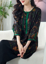 Load image into Gallery viewer, Boho Green Tasseled Print Button Patchwork Silk Top Summer