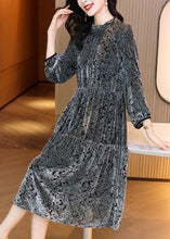 Load image into Gallery viewer, Boho Grey O-Neck Patchwork Print Silk Velour Maxi Dress Spring