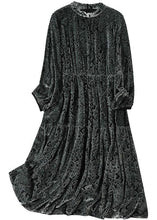 Load image into Gallery viewer, Boho Grey O-Neck Patchwork Print Silk Velour Maxi Dress Spring