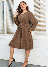 Load image into Gallery viewer, Boho Khaki V Neck Tie Waist Wrinkled Patchwork Cotton Dress Fall
