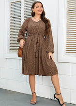 Load image into Gallery viewer, Boho Khaki V Neck Tie Waist Wrinkled Patchwork Cotton Dress Fall