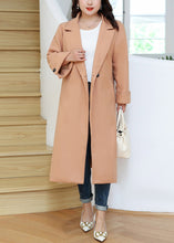 Load image into Gallery viewer, Boho Light Orange Tie Waist Pockets Woolen Trench Fall