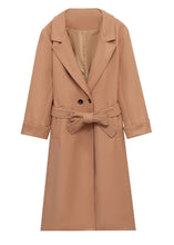 Load image into Gallery viewer, Boho Light Orange Tie Waist Pockets Woolen Trench Fall