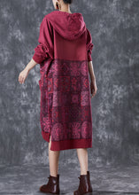 Load image into Gallery viewer, Boho Mulberry Hooded Patchwork Pockets Cotton Sweatshirt Dress Fall