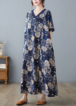 Load image into Gallery viewer, Boho Navy Oversized Print Cotton Vacation Dresses Summer