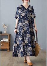 Load image into Gallery viewer, Boho Navy Oversized Print Cotton Vacation Dresses Summer