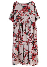 Load image into Gallery viewer, Boho Pink  Floral  O-Neck Patchwork Summer Half Sleeve Dresses