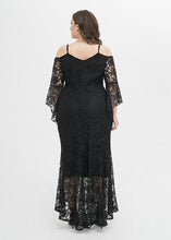 Load image into Gallery viewer, Boho Pink Cold Shoulder Patchwork Lace Spaghetti Strap Dress Summer