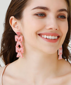 Boho Pink Hand Knitting Rice Ball Graphic Drop Earrings