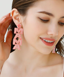 Boho Pink Hand Knitting Rice Ball Graphic Drop Earrings