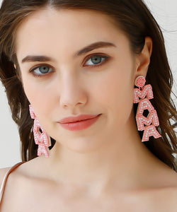 Boho Pink Hand Knitting Rice Ball Graphic Drop Earrings