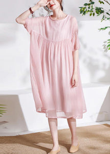 Boho Pink O-Neck Patchwork Summer Cotton Maxi Dresses Half Sleeve