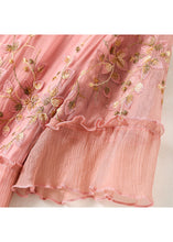 Load image into Gallery viewer, Boho Pink O-Neck Ruffled Print Silk Maxi Dresses Short Sleeve