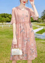 Load image into Gallery viewer, Boho Pink V Neck Floral Embroideried Silk Long Dresses Short Sleeve