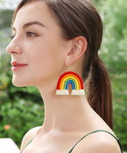 Load image into Gallery viewer, Boho Rainbow Cotton Knit Fabric Tassel Hoop Earrings