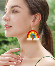 Load image into Gallery viewer, Boho Rainbow Cotton Knit Fabric Tassel Hoop Earrings