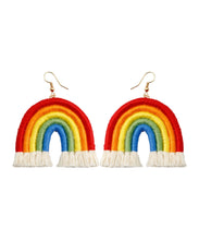 Load image into Gallery viewer, Boho Rainbow Cotton Knit Fabric Tassel Hoop Earrings