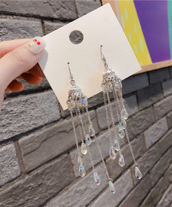 Boho Silk Crystal Wind Chime Drop Earrings