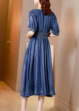 Load image into Gallery viewer, Boho V Neck Print Solid Tunic Silk Denim Long Dress Short Sleeve