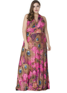 Boho V Neck Print Tunic Ice Silk Maxi Beach Dress Sleeveless