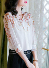 Load image into Gallery viewer, Boho White V Neck Print Patchwork Silk Shirt Top Summer