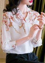 Load image into Gallery viewer, Boho White V Neck Print Patchwork Silk Shirt Top Summer