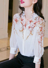 Load image into Gallery viewer, Boho White V Neck Print Patchwork Silk Shirt Top Summer