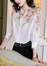 Load image into Gallery viewer, Boho White V Neck Print Patchwork Silk Shirt Top Summer