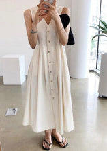 Load image into Gallery viewer, Boutique Apricot V Neck Button Cotton Long Dresses Summer