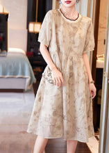 Load image into Gallery viewer, Boutique Beige O-Neck Patchwork Print Chiffon Long Dresses Summer