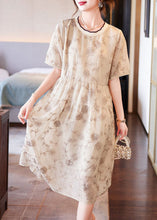 Load image into Gallery viewer, Boutique Beige O-Neck Patchwork Print Chiffon Long Dresses Summer