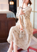 Load image into Gallery viewer, Boutique Beige O-Neck Patchwork Print Chiffon Long Dresses Summer