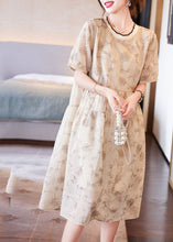 Load image into Gallery viewer, Boutique Beige O-Neck Patchwork Print Chiffon Long Dresses Summer