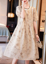 Load image into Gallery viewer, Boutique Beige O-Neck Patchwork Print Chiffon Long Dresses Summer