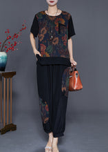 Load image into Gallery viewer, Boutique Black Chinese Button Patchwork Print Silk Two Pieces Set Summer