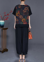 Load image into Gallery viewer, Boutique Black Chinese Button Patchwork Print Silk Two Pieces Set Summer