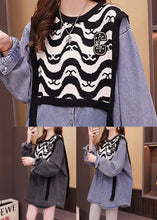 Load image into Gallery viewer, Boutique Black O-Neck Oversized Knit Patchwork Cotton Denim Shirts Spring