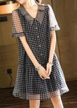 Load image into Gallery viewer, Boutique Black Plaid Ruffled Patchwork Tulle Mid Dresses Summer