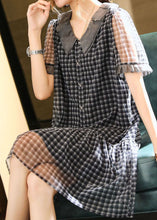 Load image into Gallery viewer, Boutique Black Plaid Ruffled Patchwork Tulle Mid Dresses Summer