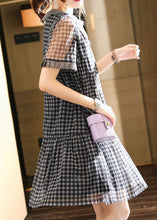 Load image into Gallery viewer, Boutique Black Plaid Ruffled Patchwork Tulle Mid Dresses Summer