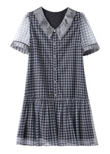 Load image into Gallery viewer, Boutique Black Plaid Ruffled Patchwork Tulle Mid Dresses Summer