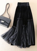 Load image into Gallery viewer, Boutique Black Silk Velour Patchwork Tulle Skirt Spring